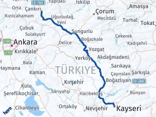 Çankırı Kocasinan Kayseri Arası Kaç Km - Yol Haritası