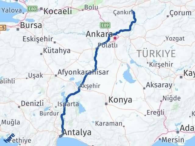 Çankırı Korgun Antalya Arası Kaç Km - Yol Haritası