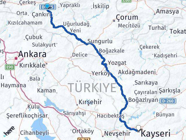 Çankırı Korgun Kayseri Arası Kaç Km - Yol Haritası