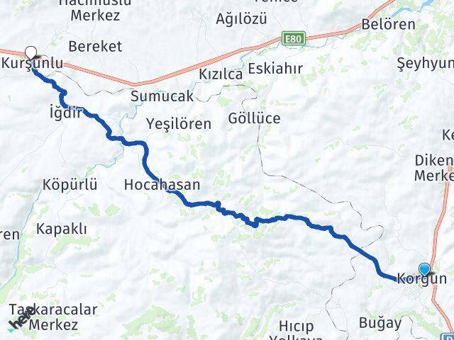 Çankırı Korgun Kurşunlu Arası Kaç Km - Yol Haritası