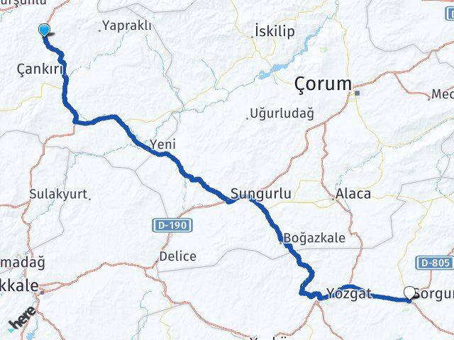 Çankırı Korgun Sorgun Yozgat Arası Kaç Km - Yol Haritası