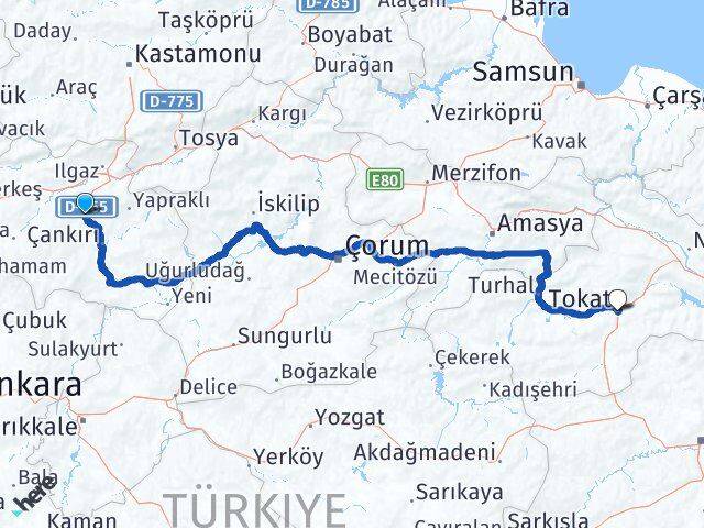 Çankırı Korgun Tokat Arası Kaç Km - Yol Haritası