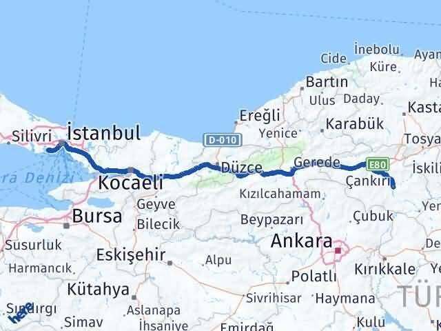 Çankırı Küçükçekmece İstanbul Arası Kaç Km - Yol Haritası