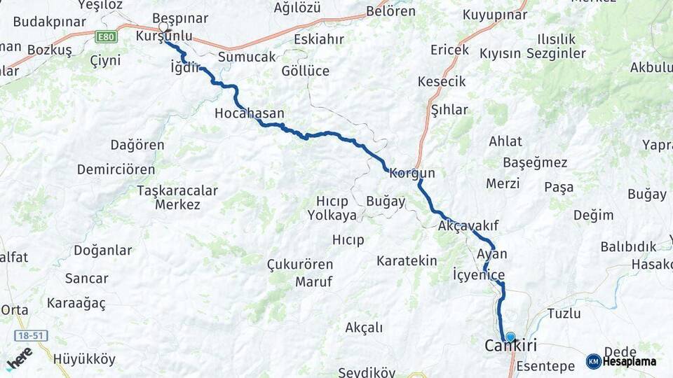 Çankırı Kurşunlu Arası Kaç Km - Yol Haritası