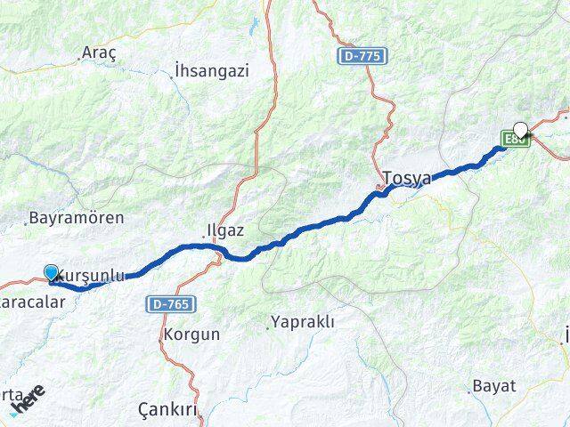 Çankırı Kurşunlu Beygircioğlu Kargı Çorum Arası Kaç Km - Yol Haritası