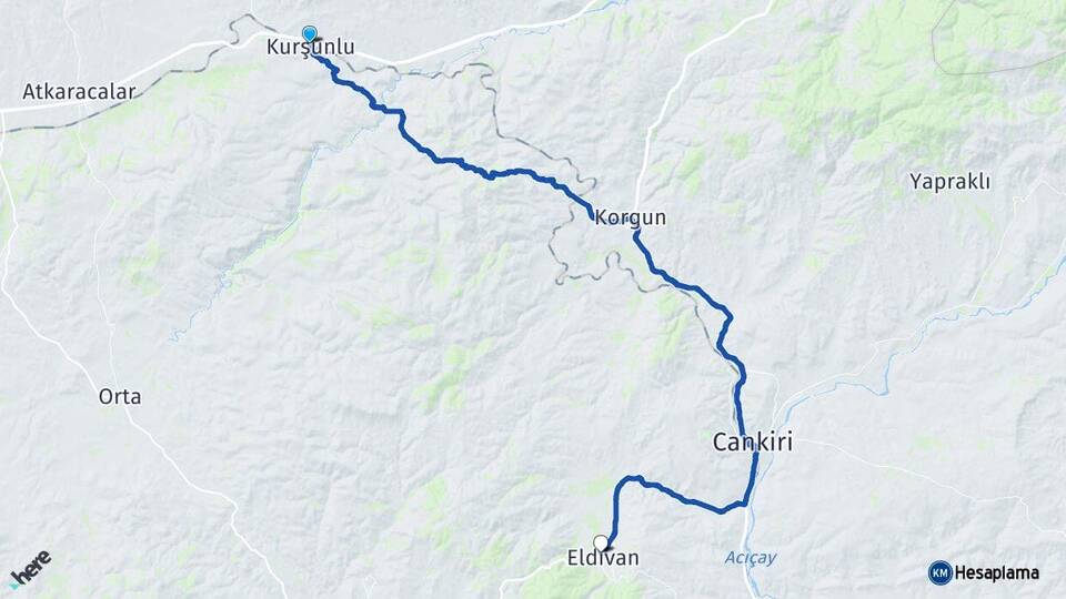 Çankırı Kurşunlu Eldivan Arası Kaç Km - Yol Haritası