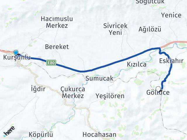 Çankırı Kurşunlu Göllüce Kurşunlu Arası Kaç Km - Yol Haritası