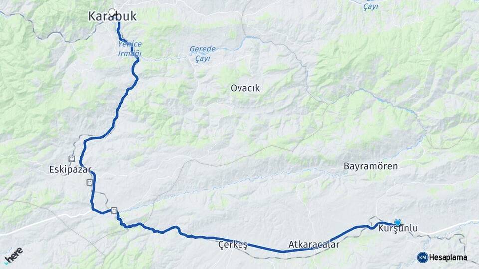 Çankırı Kurşunlu Karabük Arası Kaç Km - Yol Haritası