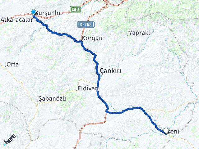 Çankırı Kurşunlu Kızılırmak Arası Kaç Km - Yol Haritası