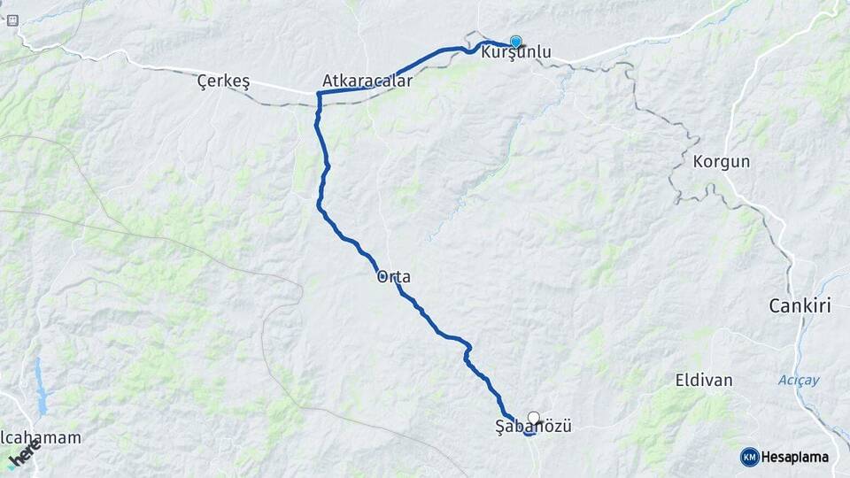 Çankırı Kurşunlu Şabanözü Arası Kaç Km - Yol Haritası