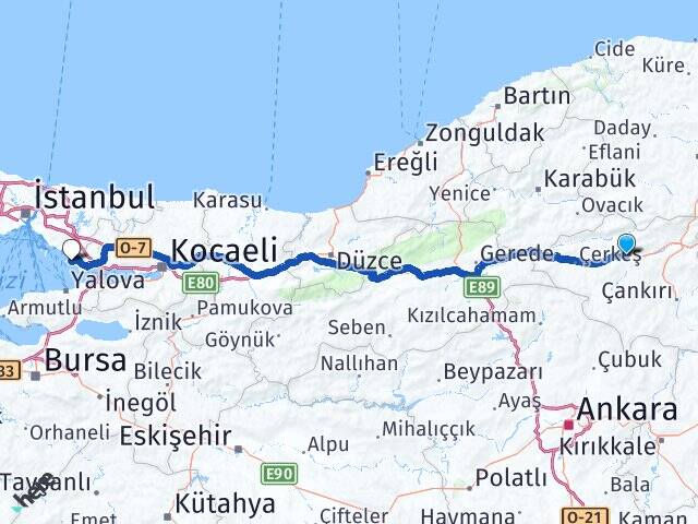 Çankırı Kurşunlu Tuzla İstanbul Arası Kaç Km - Yol Haritası