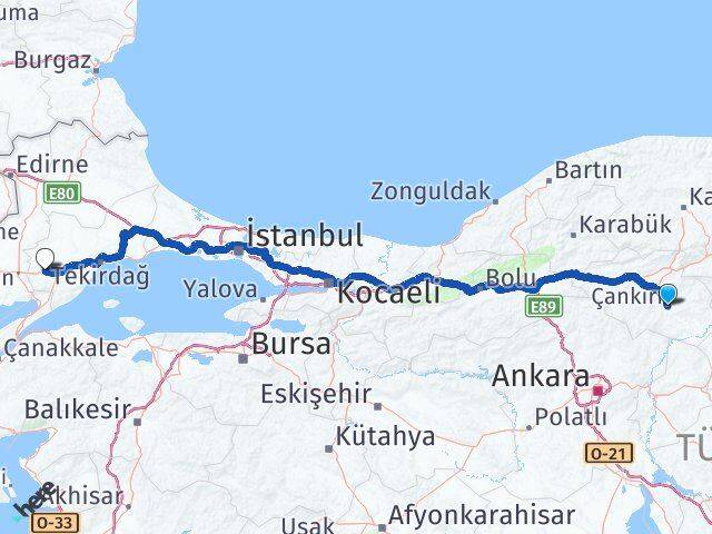 Çankırı Malkara Tekirdağ Arası Kaç Km - Yol Haritası