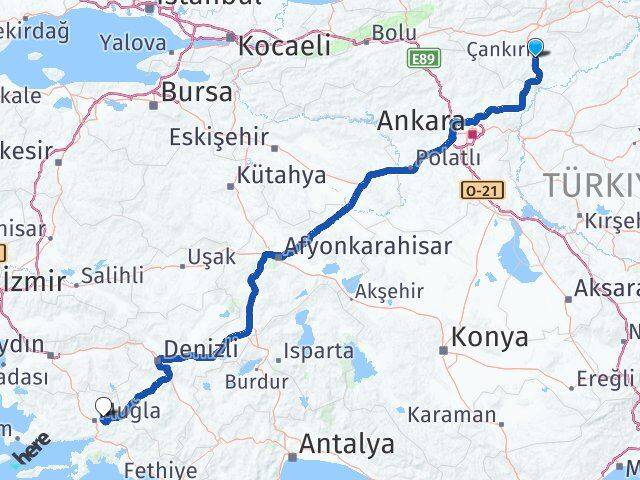Çankırı Menteşe Muğla Arası Kaç Km - Yol Haritası
