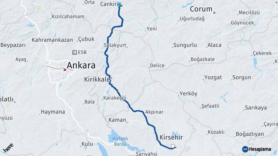 Çankırı Mucur Kırşehir Arası Kaç Km - Yol Haritası