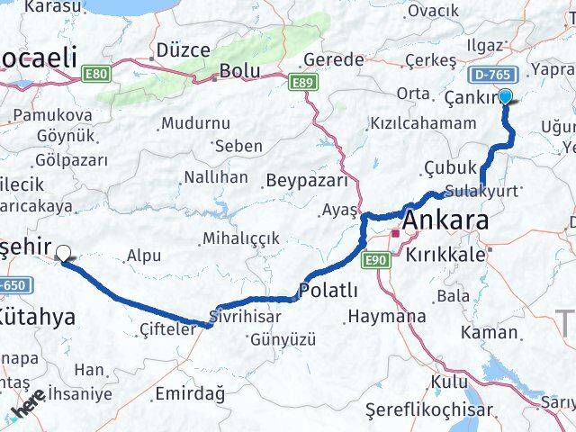 Çankırı Odunpazarı Eskişehir Arası Kaç Km - Yol Haritası