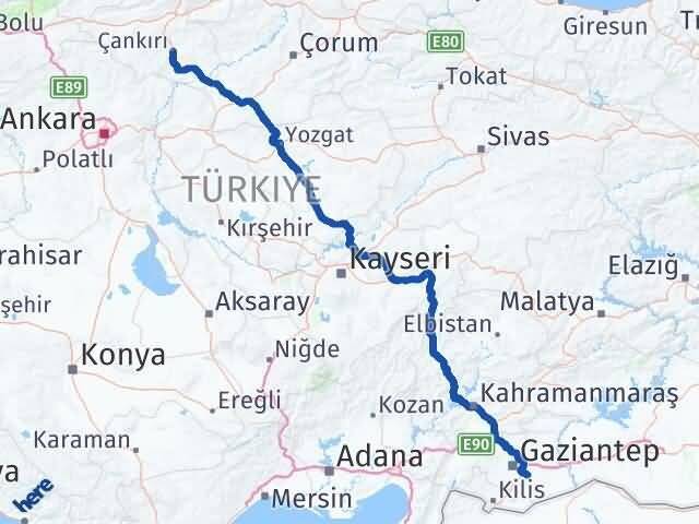 Çankırı Oğuzeli Gaziantep Arası Kaç Km - Yol Haritası
