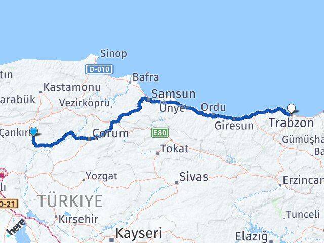 Çankırı Ortahisar Trabzon Arası Kaç Km - Yol Haritası