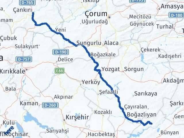Çankırı Özvatan Kayseri Arası Kaç Km - Yol Haritası