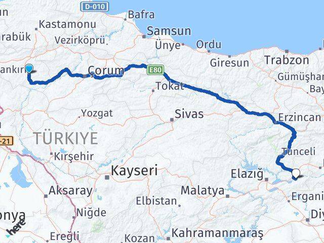 Çankırı Palu Elazığ Arası Kaç Km - Yol Haritası