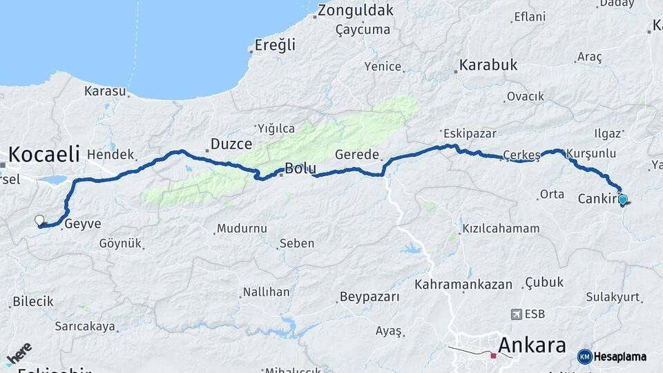 Çankırı Pamukova Sakarya Arası Kaç Km - Yol Haritası