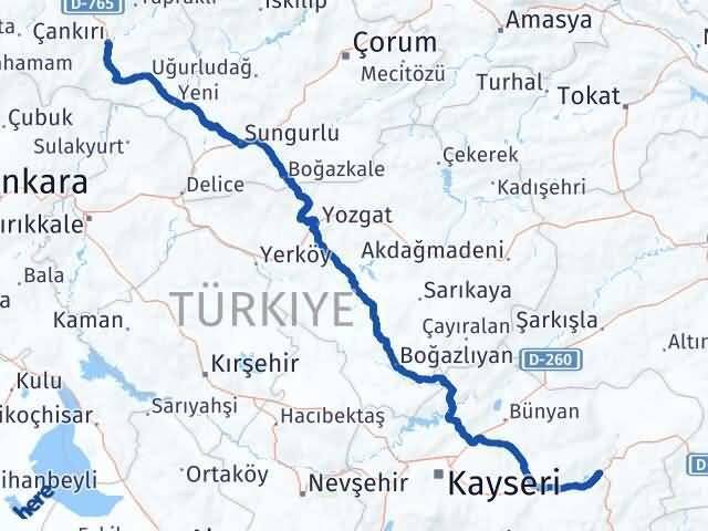 Çankırı Pınarbaşı Kayseri Arası Kaç Km - Yol Haritası