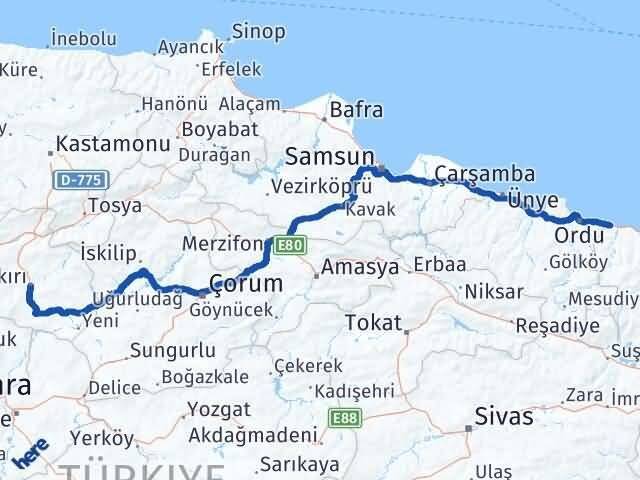 Çankırı Piraziz Giresun Arası Kaç Km - Yol Haritası