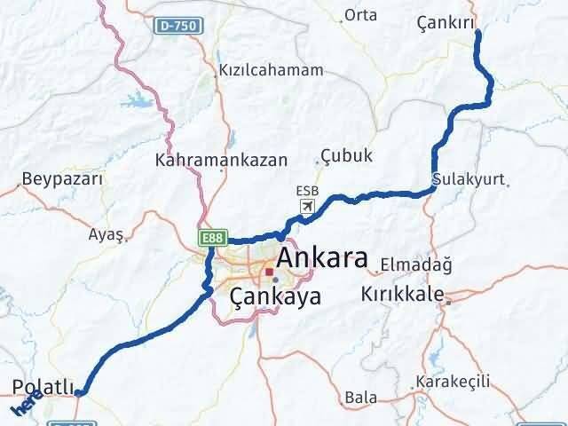Çankırı Polatlı Ankara Arası Kaç Km - Yol Haritası