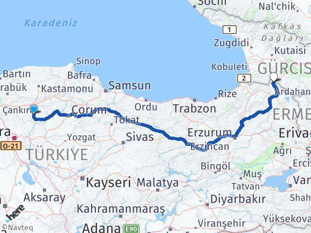Çankırı Posof Ardahan Arası Kaç Km - Yol Haritası