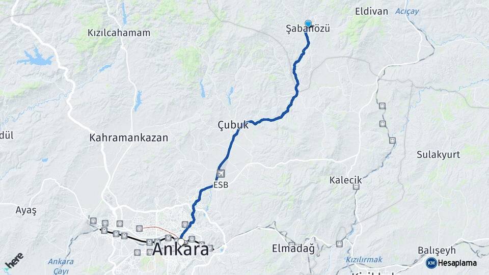 Çankırı Şabanözü Ankara Arası Kaç Km - Yol Haritası