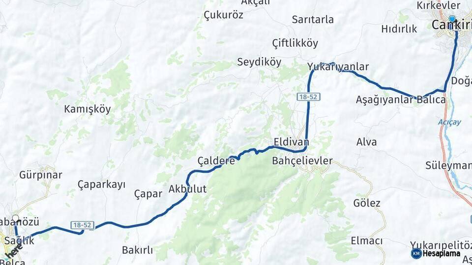 Çankırı Şabanözü Arası Kaç Km - Yol Haritası
