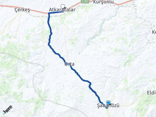 Çankırı Şabanözü Atkaracalar Arası Kaç Km - Yol Haritası