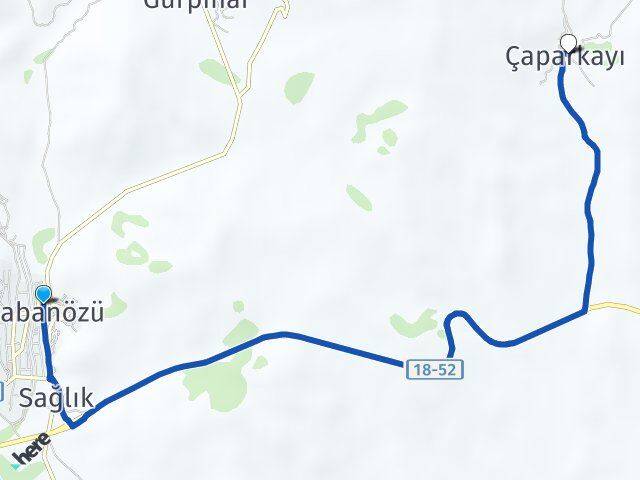 Çankırı Şabanözü Çaparkayı Şabanözü Arası Kaç Km - Yol Haritası