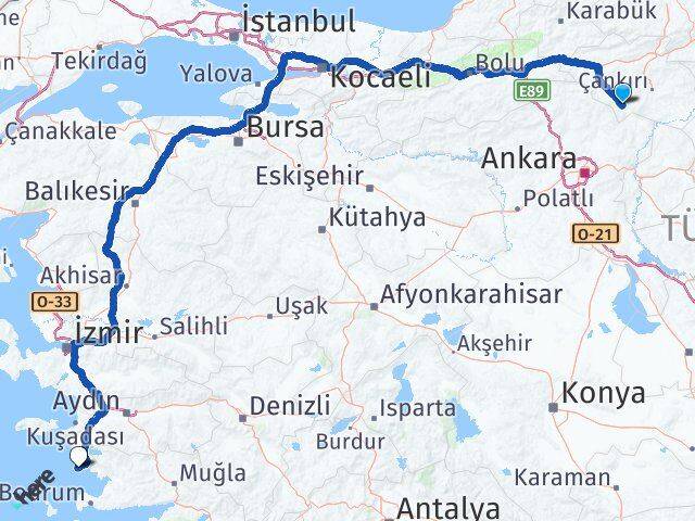 Çankırı Şabanözü Didim Aydın Arası Kaç Km - Yol Haritası