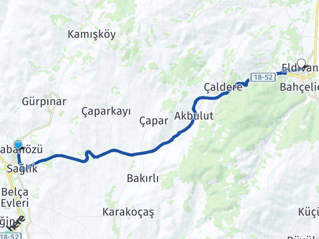 Çankırı Şabanözü Eldivan Arası Kaç Km - Yol Haritası