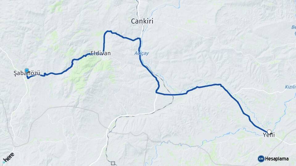 Çankırı Şabanözü Kızılırmak Arası Kaç Km - Yol Haritası