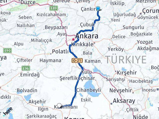 Çankırı Sarayönü Konya Arası Kaç Km - Yol Haritası