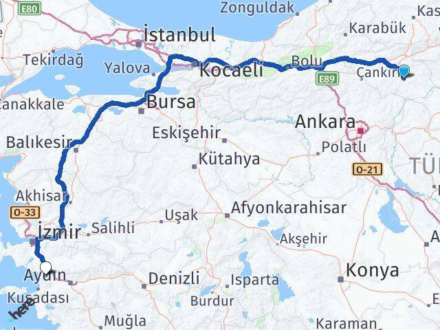 Çankırı Selçuk İzmir Arası Kaç Km - Yol Haritası