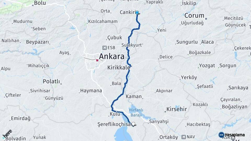 Çankırı Şereflikoçhisar Ankara Arası Kaç Km - Yol Haritası