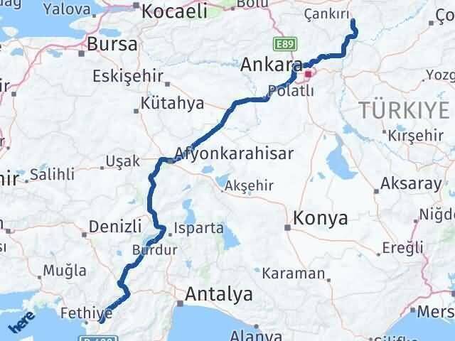 Çankırı Seydikemer Muğla Arası Kaç Km - Yol Haritası