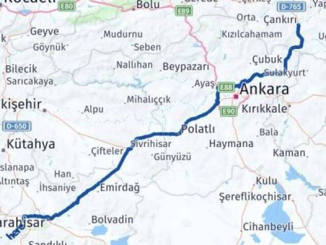 Çankırı Sinanpaşa Afyonkarahisar Arası Kaç Km - Yol Haritası