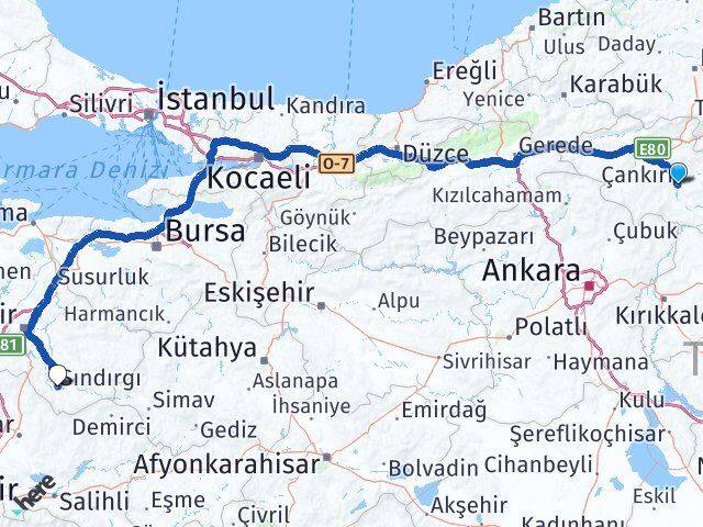 Çankırı Sındırgı Balıkesir Arası Kaç Km - Yol Haritası