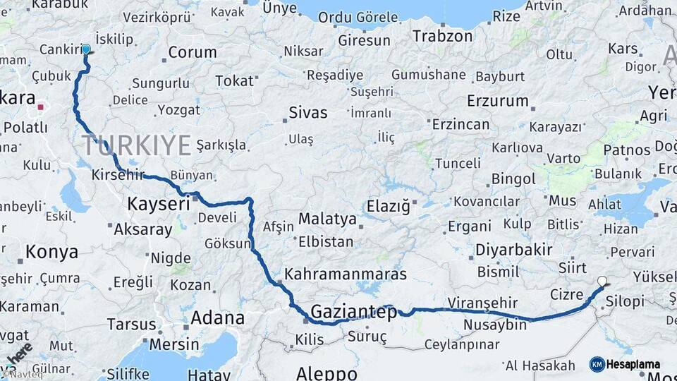 Çankırı Şırnak Arası Kaç Km - Yol Haritası