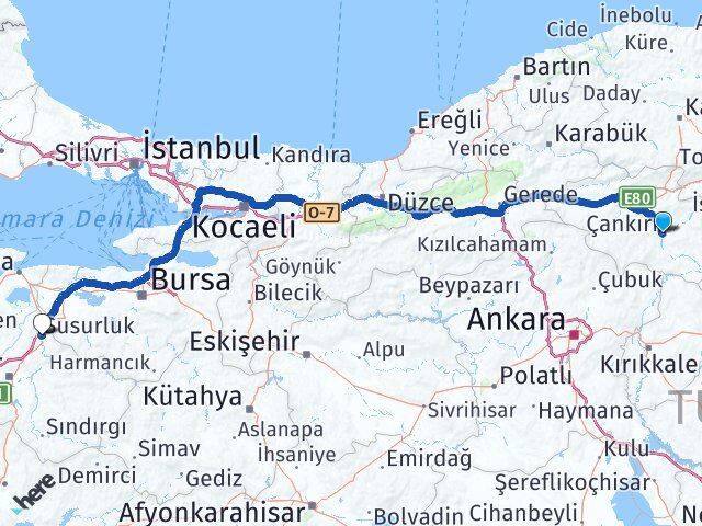 Çankırı Susurluk Balıkesir Arası Kaç Km - Yol Haritası