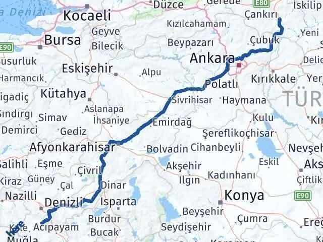 Çankırı Tavas Denizli Arası Kaç Km - Yol Haritası