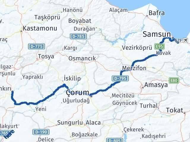 Çankırı Tekkeköy Samsun Arası Kaç Km - Yol Haritası