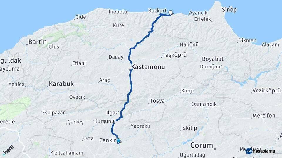 Çankırı Türkeli Sinop Arası Kaç Km - Yol Haritası