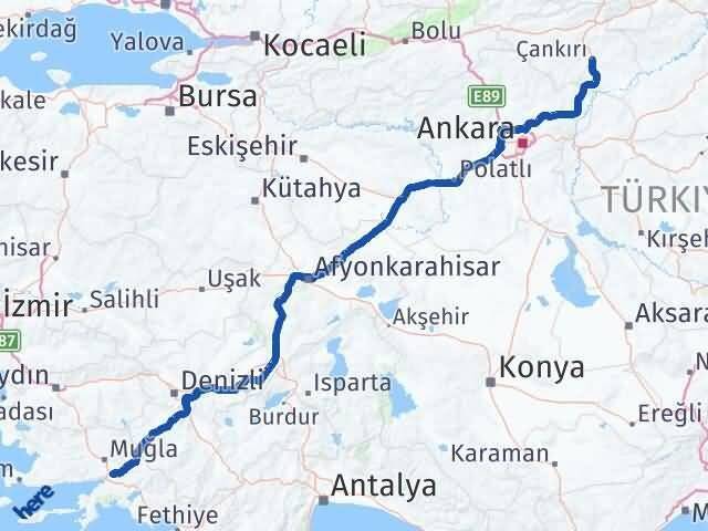 Çankırı Ula Muğla Arası Kaç Km - Yol Haritası