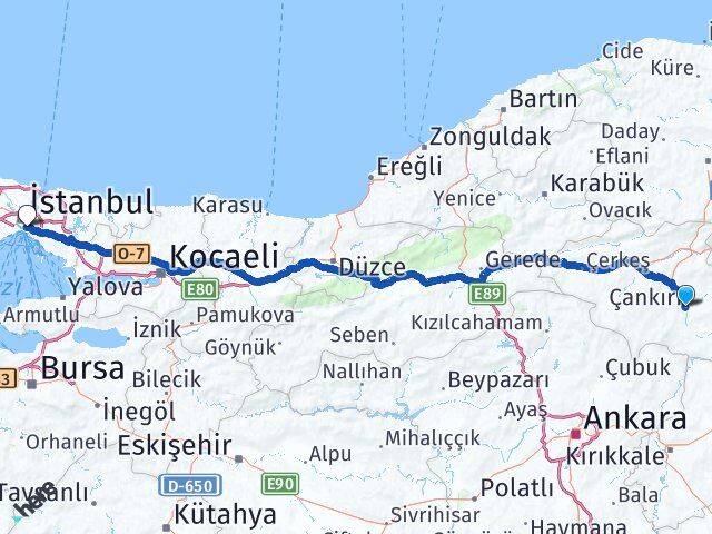 Çankırı Üsküdar İstanbul Arası Kaç Km - Yol Haritası