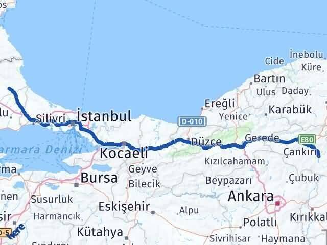 Çankırı Vize Kırklareli Arası Kaç Km - Yol Haritası