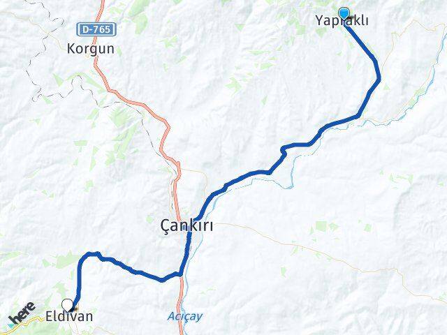 Çankırı Yapraklı Eldivan Arası Kaç Km - Yol Haritası